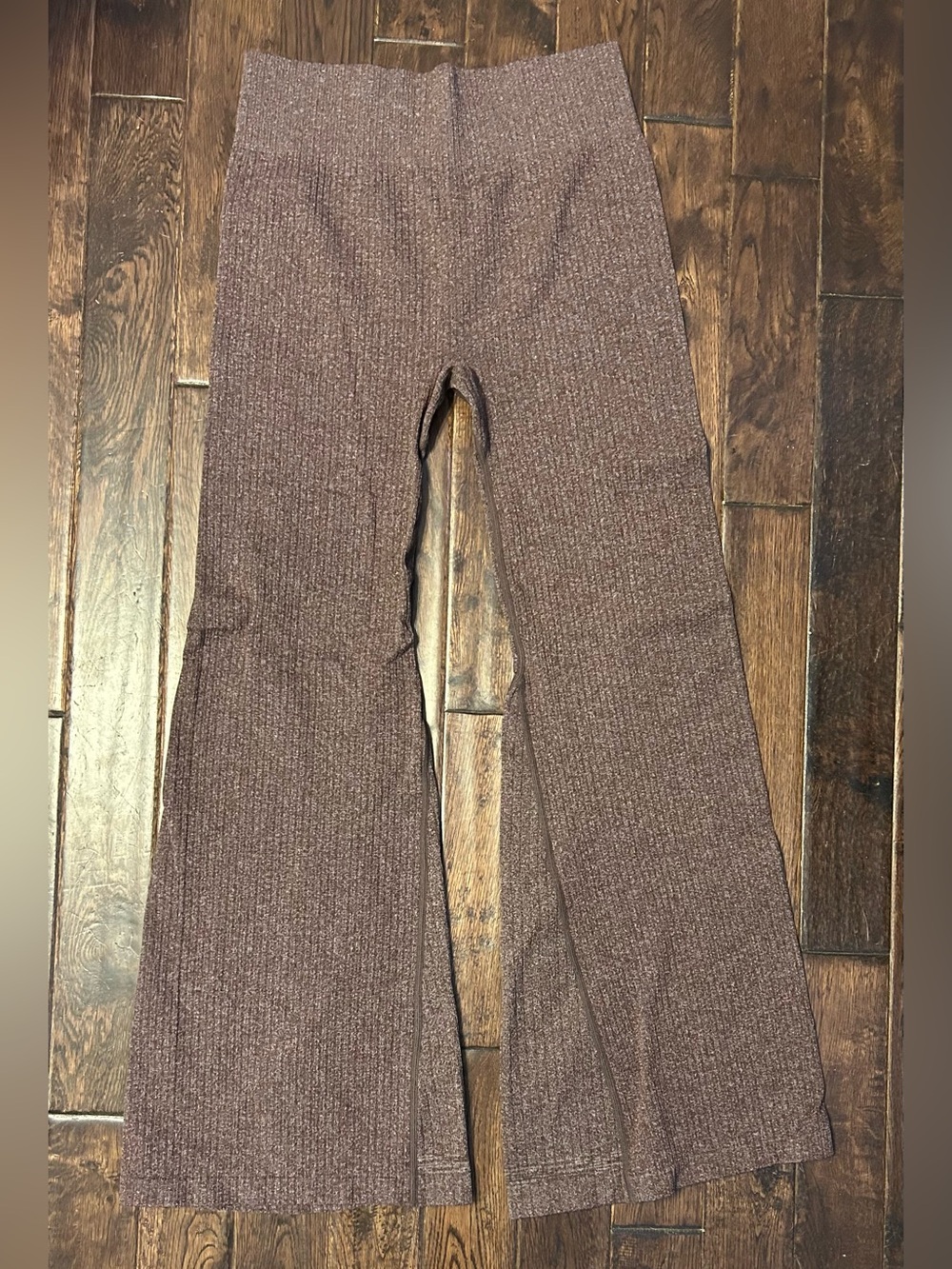 Women's Ribbed Flared Pants in Heathered Brown
